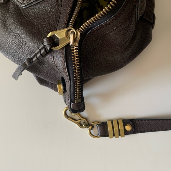 Oryany | Dark brown leather hobo slouch bag | Metal details, long strap, pockets - Picture 7 of 12